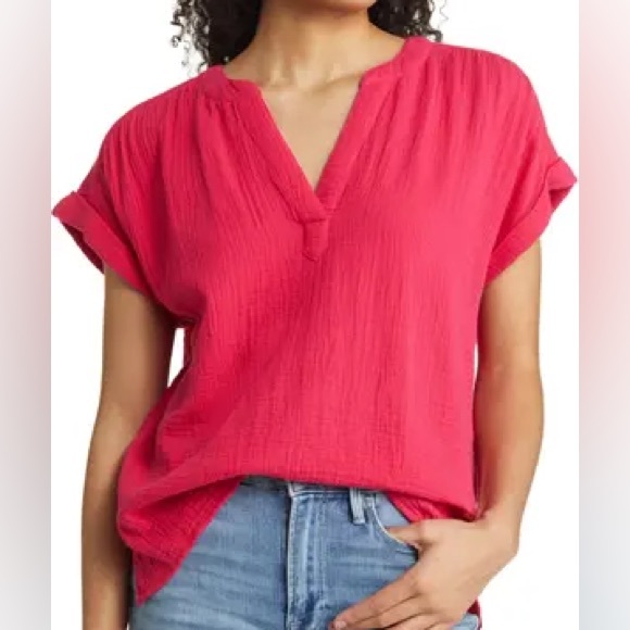 Tommy Bahama Coral Isle Cotton Gauze Island Soft V-Neck Shirt Pink Size Medium - Picture 3 of 11